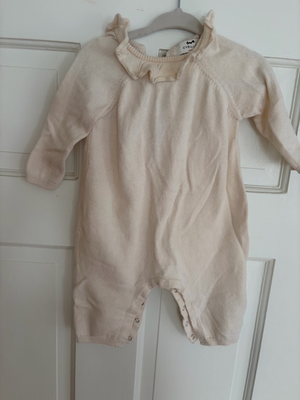 CYRILLUS‎ Cream Ruffle Neck Knit Baby One-Piece Onesie 6M